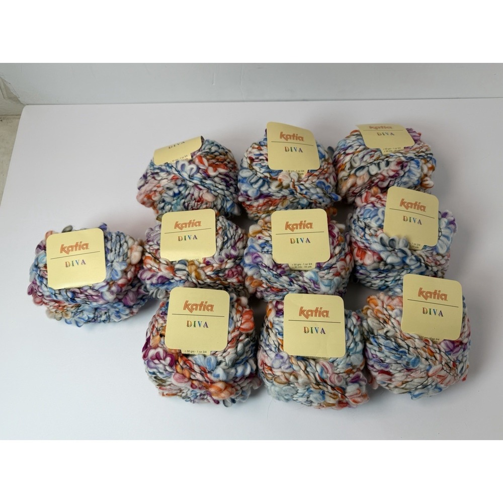 Katia‎ Diva Chunky Yarn Wool Blend Purple Red Blue White Made Spain 50gr Lot 10
